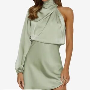 Elegant Light Green Satin Mini Dress Size Medium Never Worn